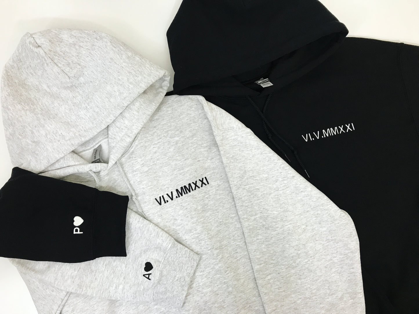 Custom Couples Roman Numeral Hoodies