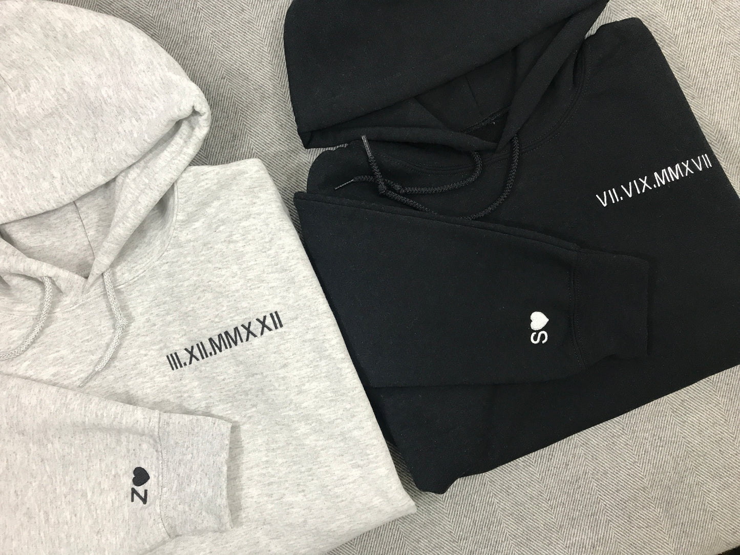 Custom Couples Roman Numeral Hoodies